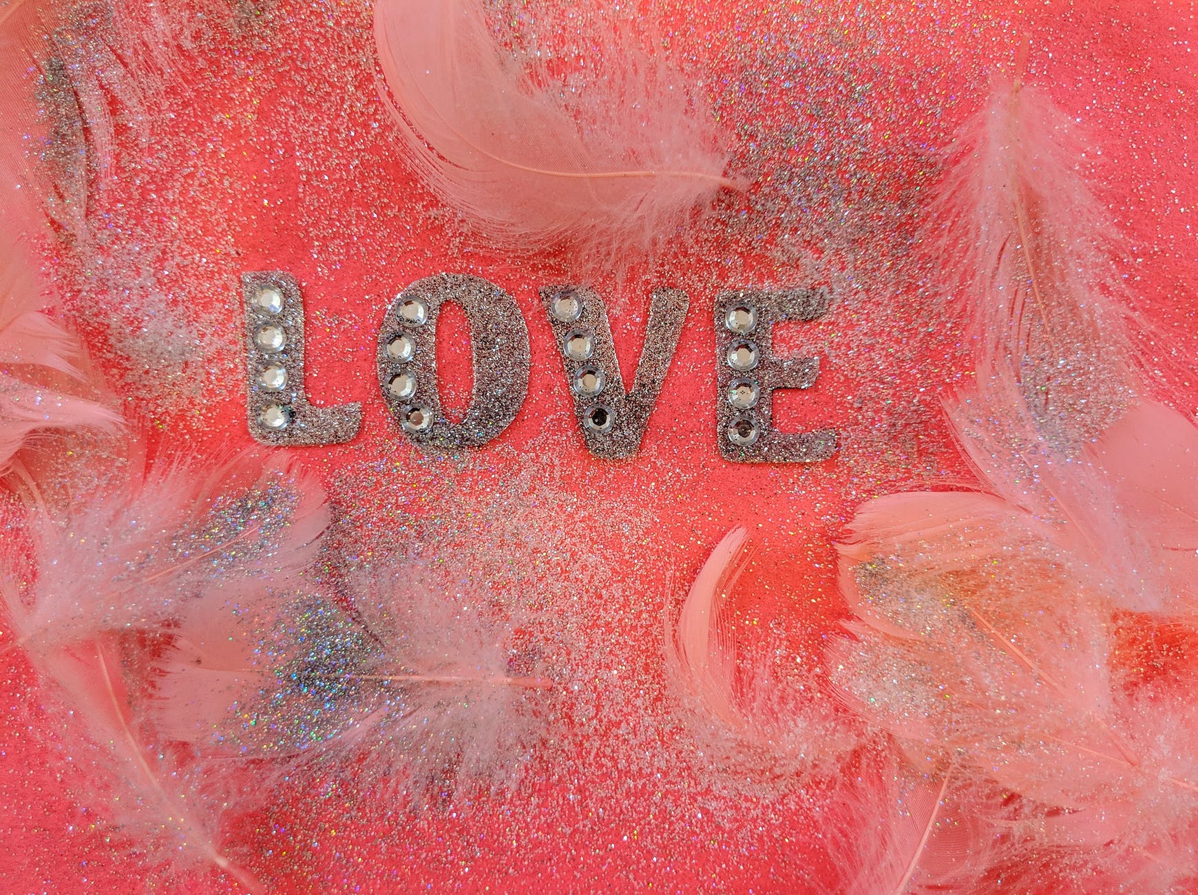 pink love fabric decor with feathers